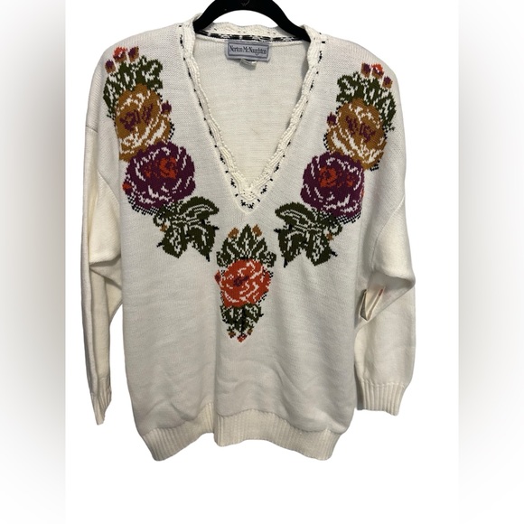 Norton mcnaughton vintage white floral embroidered sweater size large nwt - Picture 1 of 7